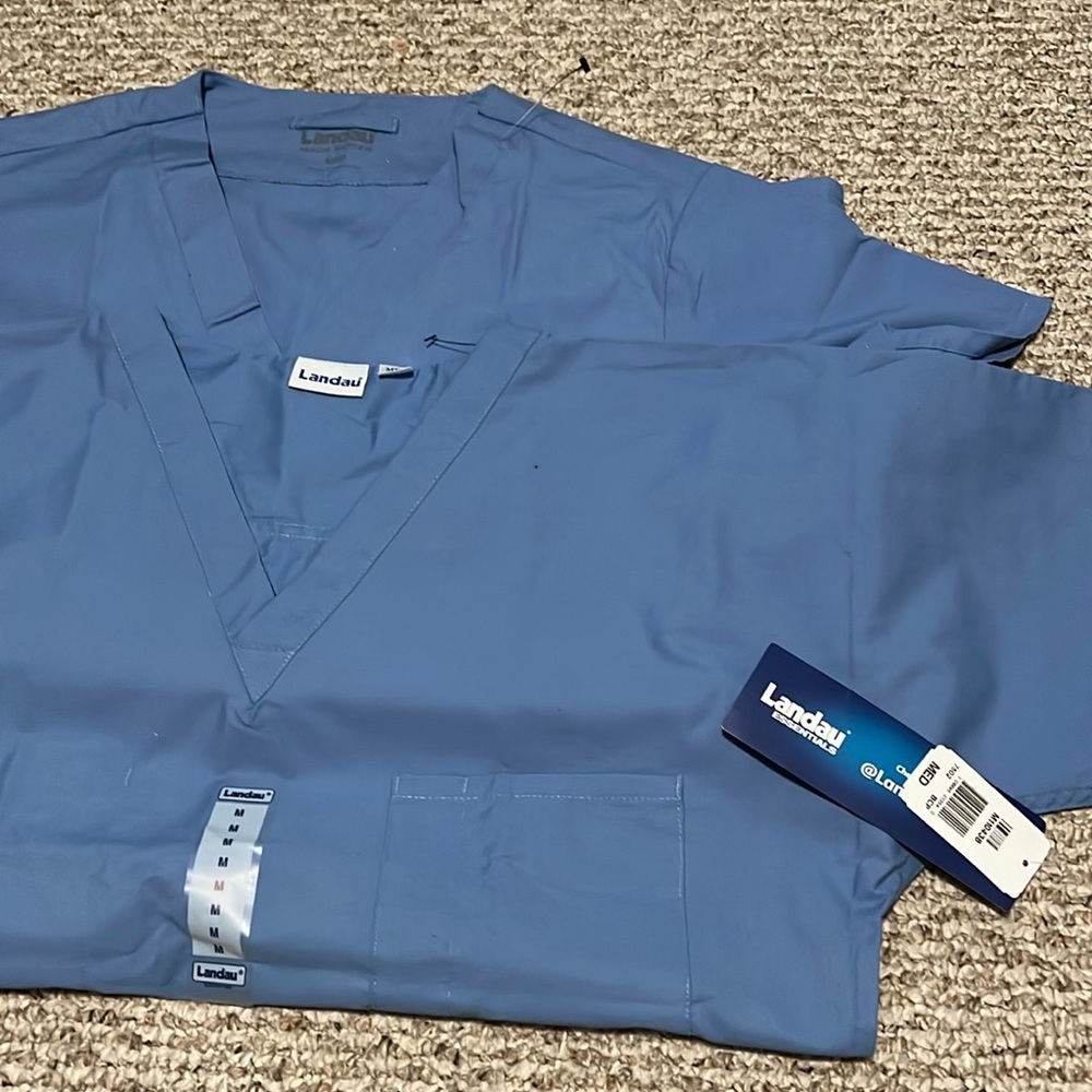 Landau Medical Uniform Top Scrubs Blue Size Medium Set of Two